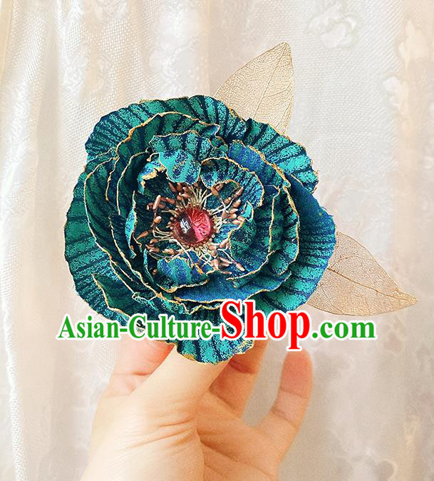 China Traditional Blue Peony Corsage Cheongsam Accessories Classical Flower Brooch