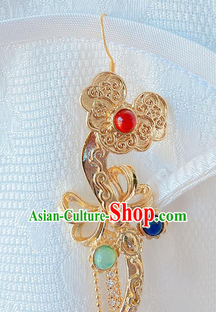 China Classical Court Ear Accessories Women Jewelry Handmade Traditional Hanfu Golden Tassel Earrings