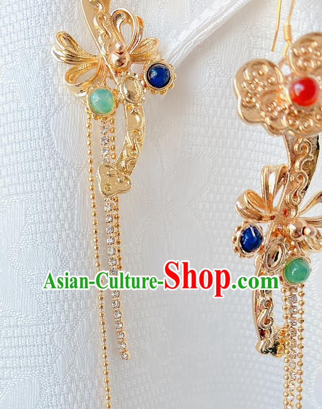 China Classical Court Ear Accessories Women Jewelry Handmade Traditional Hanfu Golden Tassel Earrings