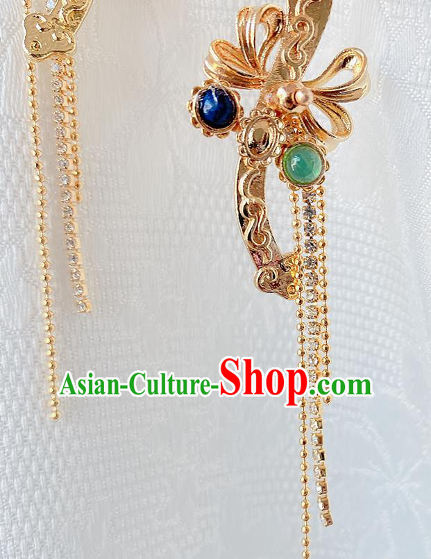China Classical Court Ear Accessories Women Jewelry Handmade Traditional Hanfu Golden Tassel Earrings