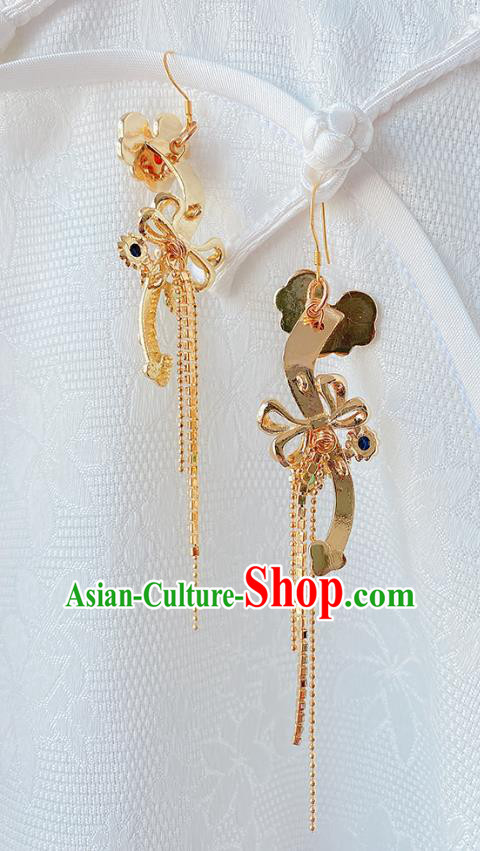 China Classical Court Ear Accessories Women Jewelry Handmade Traditional Hanfu Golden Tassel Earrings