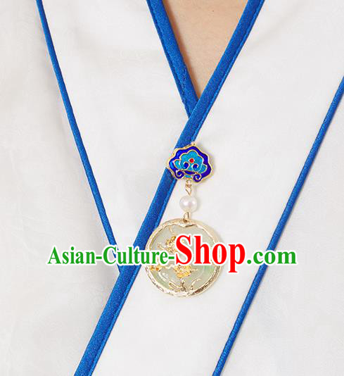 China Traditional Blueing Collar Button Cheongsam Accessories Classical Jade Brooch