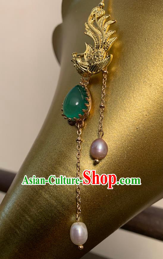 China Classical Golden Phoenix Ear Accessories Women Jewelry Handmade Traditional Hanfu Earrings