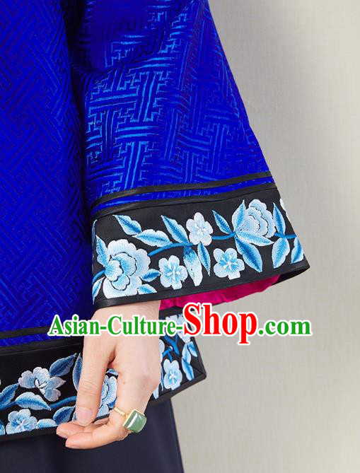 Chinese Traditional Qing Dynasty Royalblue Brocade Coat Embroidered Costume Classical Tang Suit Outer Garment