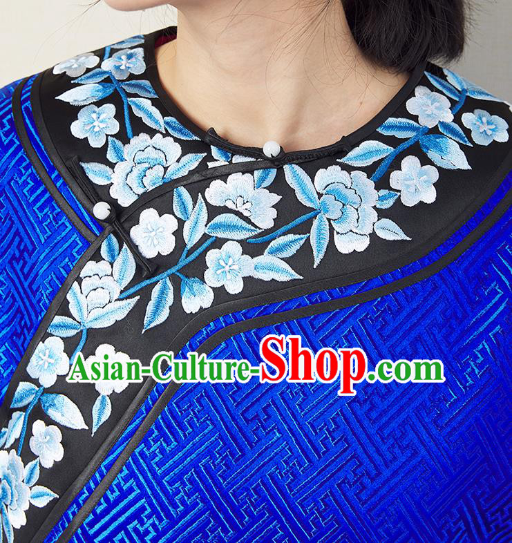 Chinese Traditional Qing Dynasty Royalblue Brocade Coat Embroidered Costume Classical Tang Suit Outer Garment