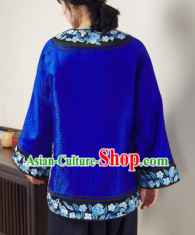 Chinese Traditional Qing Dynasty Royalblue Brocade Coat Embroidered Costume Classical Tang Suit Outer Garment