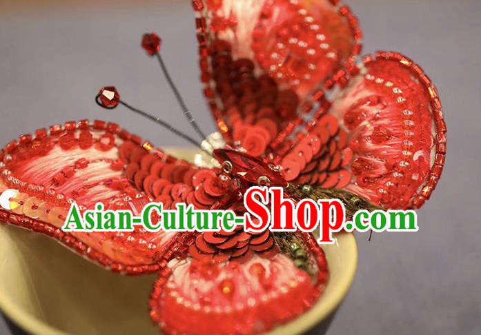 China Classical Collar Button Traditional Cheongsam Accessories Embroidered Red Butterfly Brooch