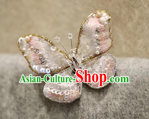 China Traditional Cheongsam Accessories Embroidered Pink Butterfly Brooch Classical Collar Button