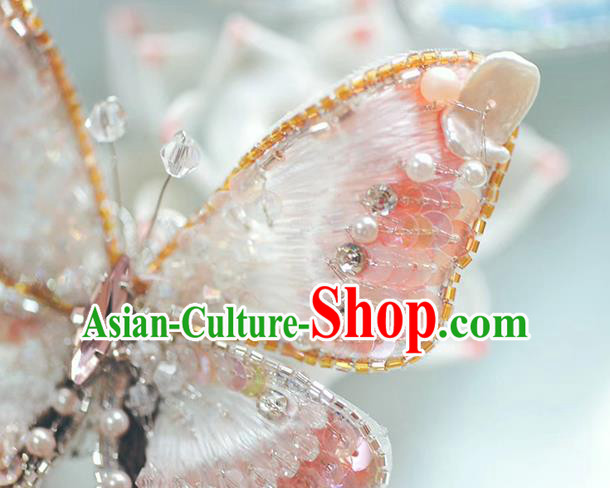 China Traditional Cheongsam Accessories Embroidered Pink Butterfly Brooch Classical Collar Button