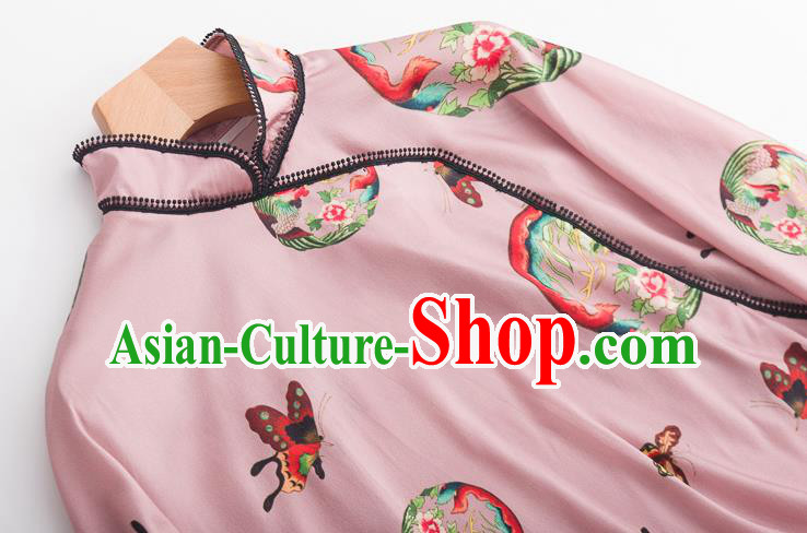 Chinese Traditional Embroidered Phoenix Pink Shirt Tang Suit Upper Outer Garment Costume Classical Blouse