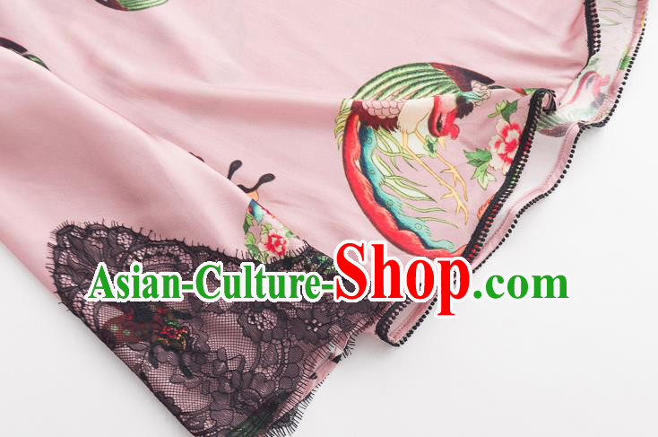 Chinese Traditional Embroidered Phoenix Pink Shirt Tang Suit Upper Outer Garment Costume Classical Blouse