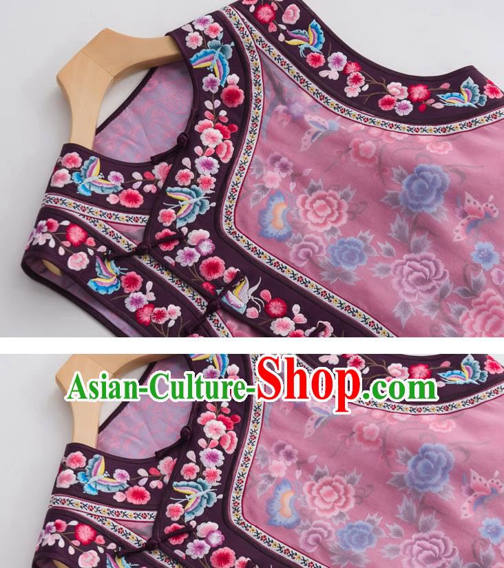 Chinese Embroidered Waistcoat Traditional Qing Dynasty Costume Classical Tang Suit Vest