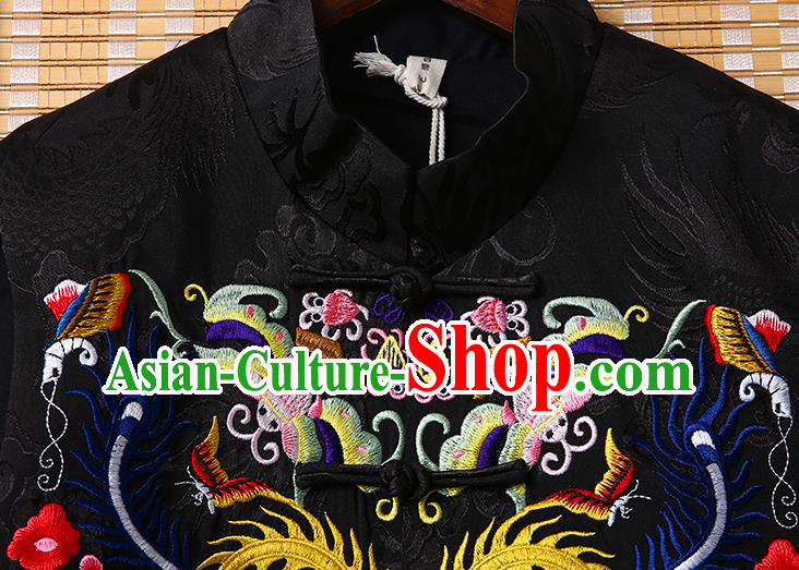 Chinese Tang Suit Embroidered Black Brocade Vest National Cheongsam Upper Outer Garment