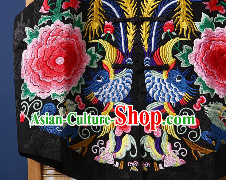 Chinese Tang Suit Embroidered Black Brocade Vest National Cheongsam Upper Outer Garment