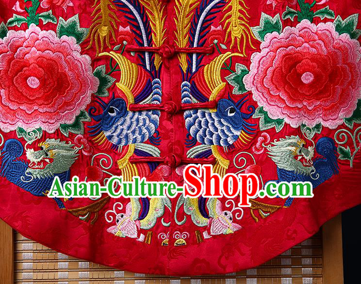Chinese National Cheongsam Upper Outer Garment Tang Suit Embroidered Red Brocade Vest
