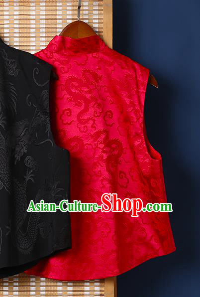 Chinese National Cheongsam Upper Outer Garment Tang Suit Embroidered Red Brocade Vest