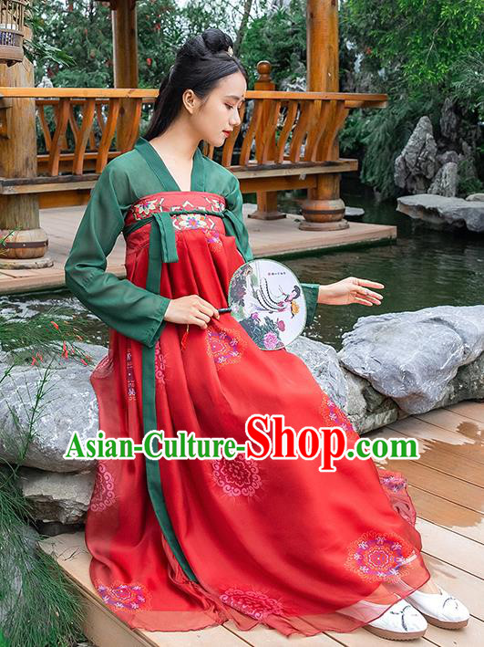 China Ancient Court Maid Clothing Tang Dynasty Country Women Hanfu Dress Traditional Apparels