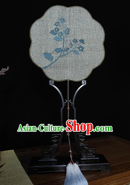 China Handmade Cheongsam Grey Silk Fan Bamboo Palace Fan Traditional Printing Fans