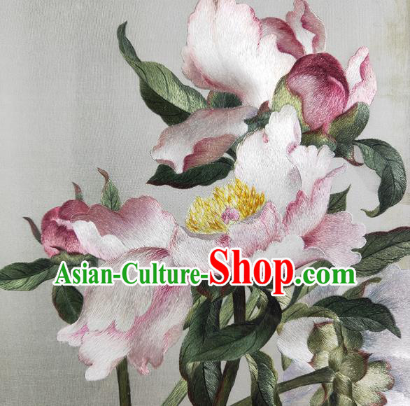 Chinese Handmade Embroidered Craft Suzhou Embroidery Decoration Traditional Peony Painting Screen
