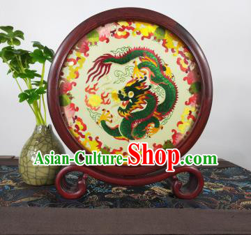 China Exquisite Embroidered Desk Decoration Handmade Table Screen Suzhou Embroidery Dragon Craft