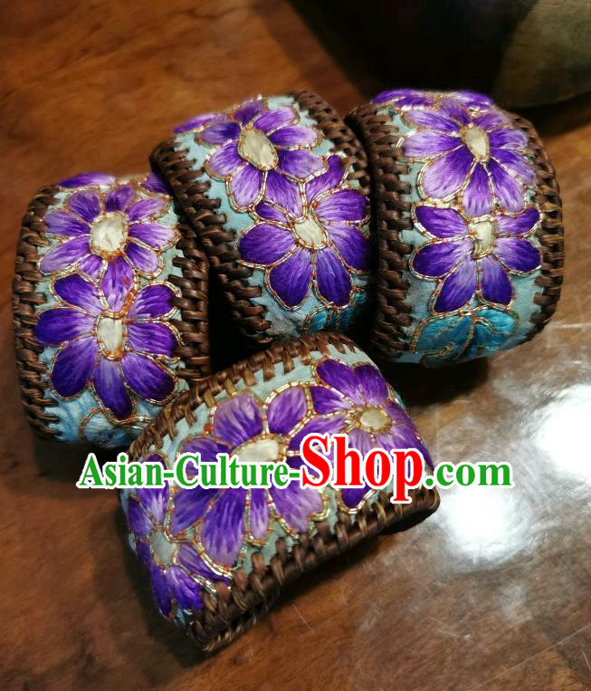 Handmade China Ethnic Embroidered Blue Bracelet Traditional Accessories Rattan Bangle for Women