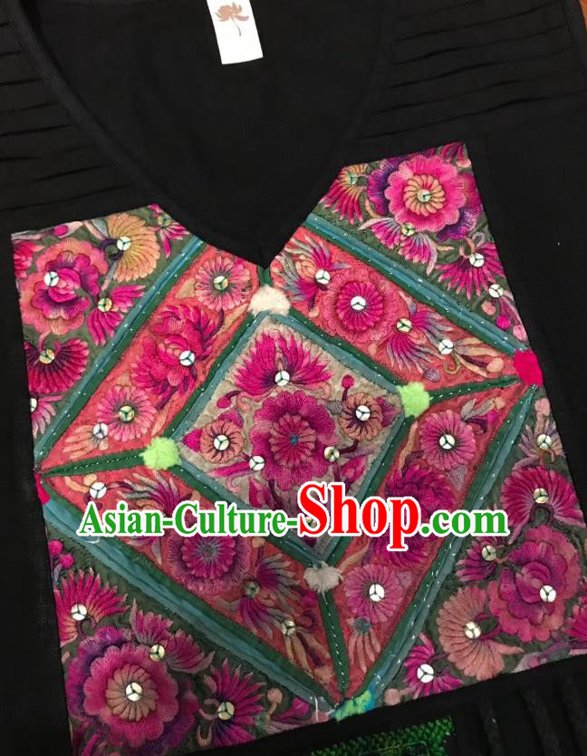 Chinese Traditional Minority Women Embroidery Purple Flax Robe National Clothing Embroidered Dress