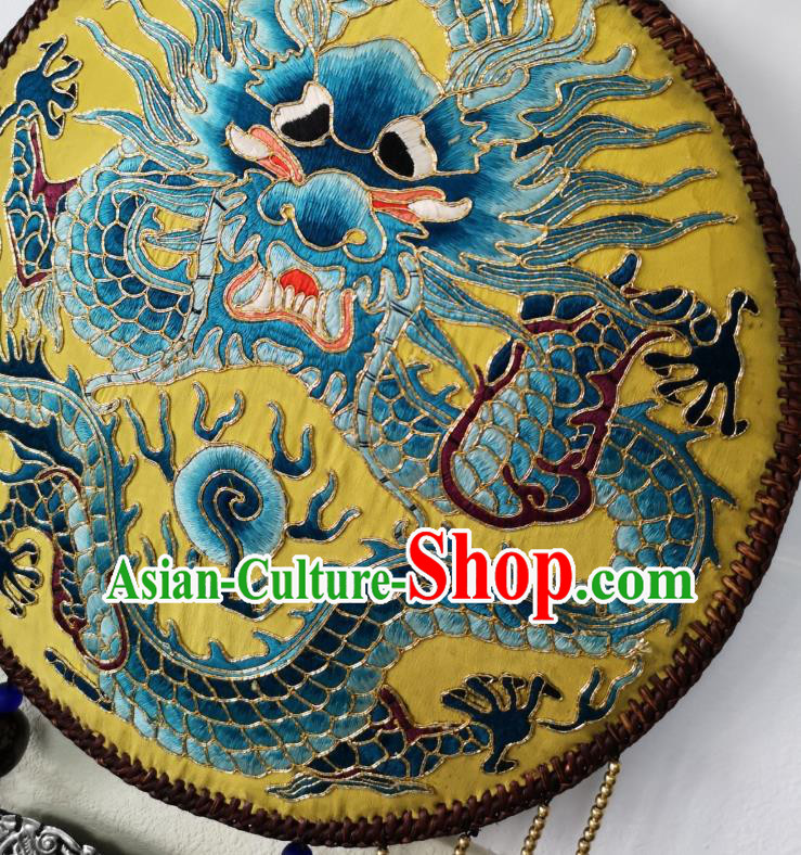 Handmade China Traditional Embroidered Dragon Pendant National Royalblue Tassel Rattan Accessories