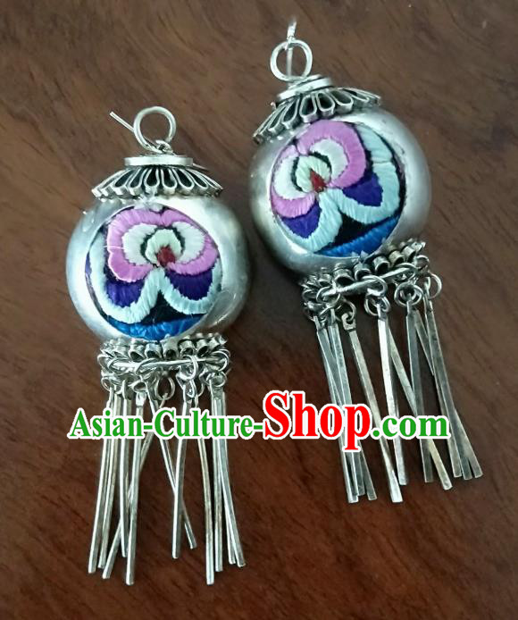 Handmade China Traditional Ethnic Women Jewelry Embroidered Ear Accessories National Silver Tassel Earrings