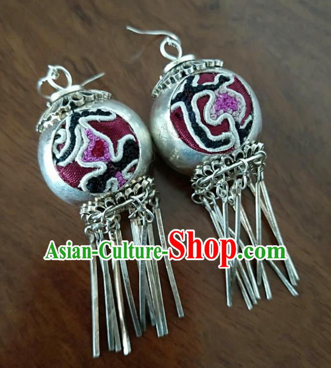 China Traditional Ethnic Women Embroidered Jewelry National Silver Earrings Handmade Ear Accessories
