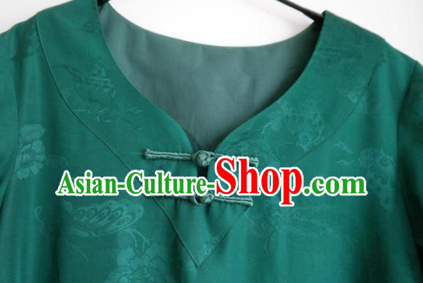 Chinese Green Satin Qipao Dress Traditional Women Robe Clothing National Cheongsam