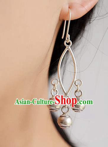 China Traditional Handmade Ethnic Ear Accessories National Miao Nationality Silver Bells Earrings