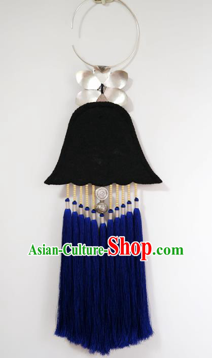 Traditional China Royalblue Tassel Necklace Miao Nationality Embroidered Accessories Handmade Ethnic Silver Jewelry