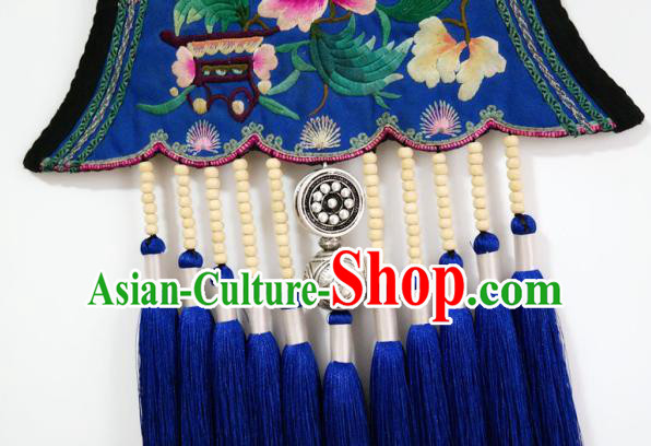 Traditional China Royalblue Tassel Necklace Miao Nationality Embroidered Accessories Handmade Ethnic Silver Jewelry