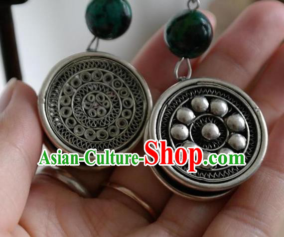 Traditional China Ethnic Folk Dance Accessories Miao Nationality Handmade Silver Earrings
