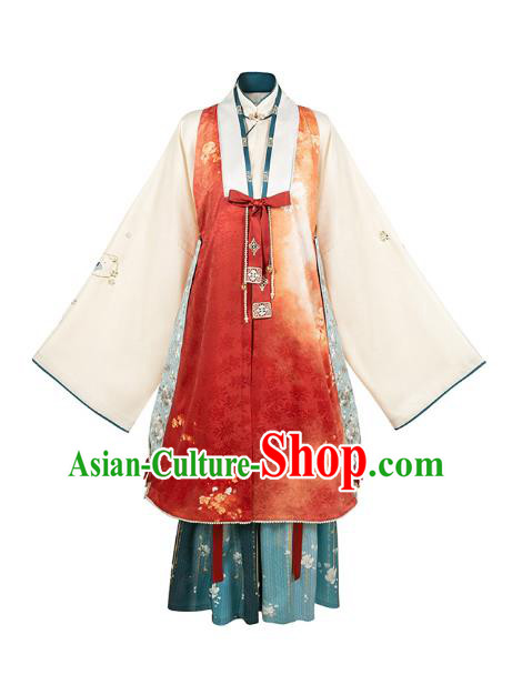 Ancient China Noble Beauty Costumes Traditional Ming Dynasty Royal Princess Hanfu Dress Full Set