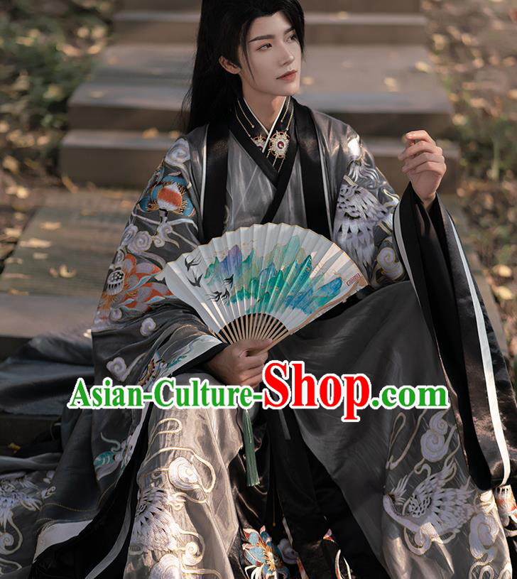 China Ancient Prince Embroidered Costume Traditional Jin Dynasty Scholar Hanfu Clothing for Men