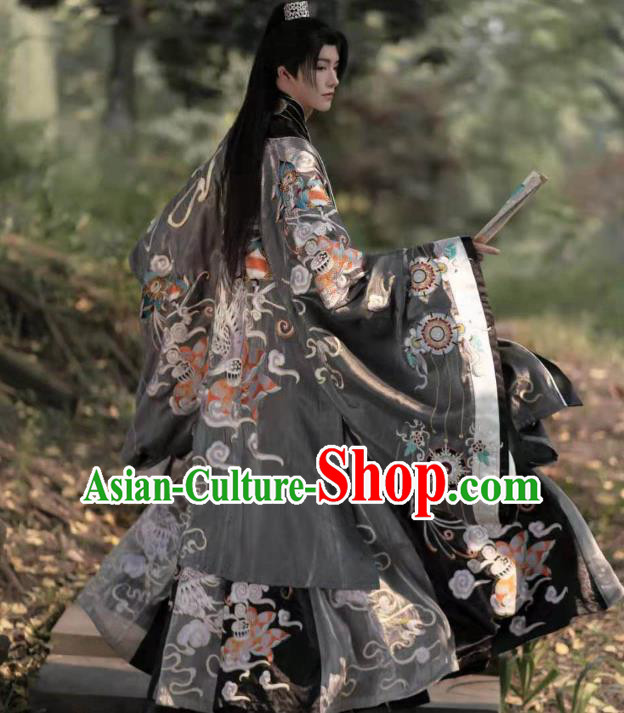 China Ancient Prince Embroidered Costume Traditional Jin Dynasty Scholar Hanfu Clothing for Men