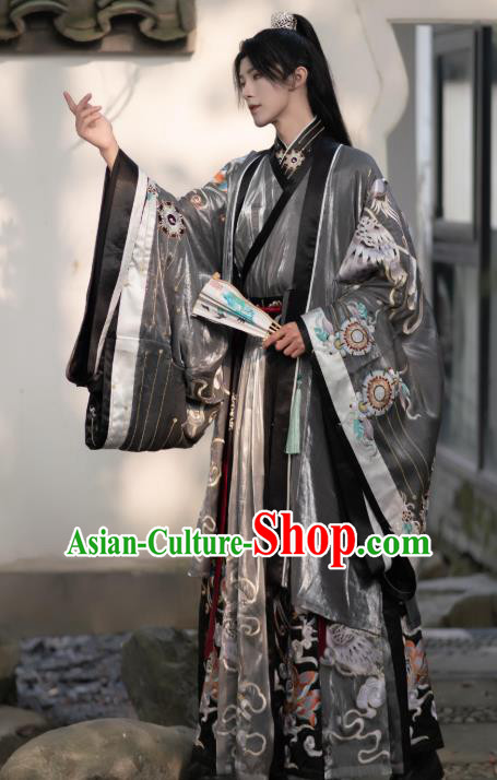 China Ancient Prince Embroidered Costume Traditional Jin Dynasty Scholar Hanfu Clothing for Men