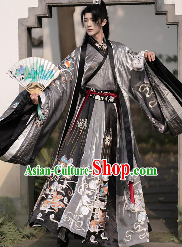 China Ancient Prince Embroidered Costume Traditional Jin Dynasty Scholar Hanfu Clothing for Men
