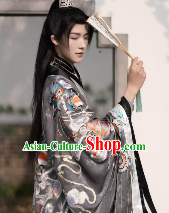 China Ancient Prince Embroidered Costume Traditional Jin Dynasty Scholar Hanfu Clothing for Men
