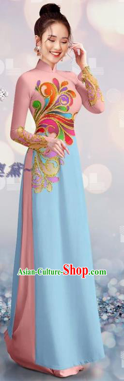 Custom Asian Cheongsam Traditional Vietnamese Qipao Dress with Pants Vietnam Costume Bride Ao Dai Uniforms