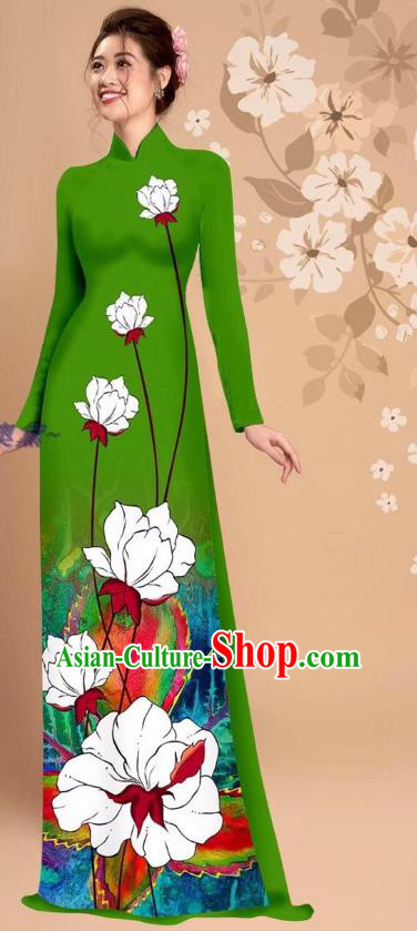 Vietnam National Ao Dai Dress Uniforms Asian Vietnamese Traditional Custom Cheongsam with Loose Pants Clothing