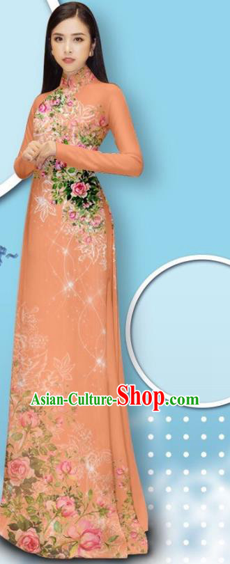 Traditional Vietnamese Cheongsam with Loose Pants Fashion Apparel Custom  Vietnam Uniforms Asian Pink Ao Dai Dress