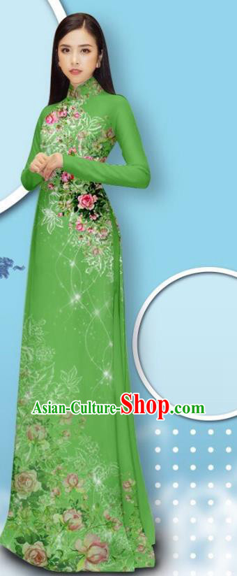 Traditional Vietnamese Cheongsam with Loose Pants Fashion Apparel Custom  Vietnam Uniforms Asian Pink Ao Dai Dress