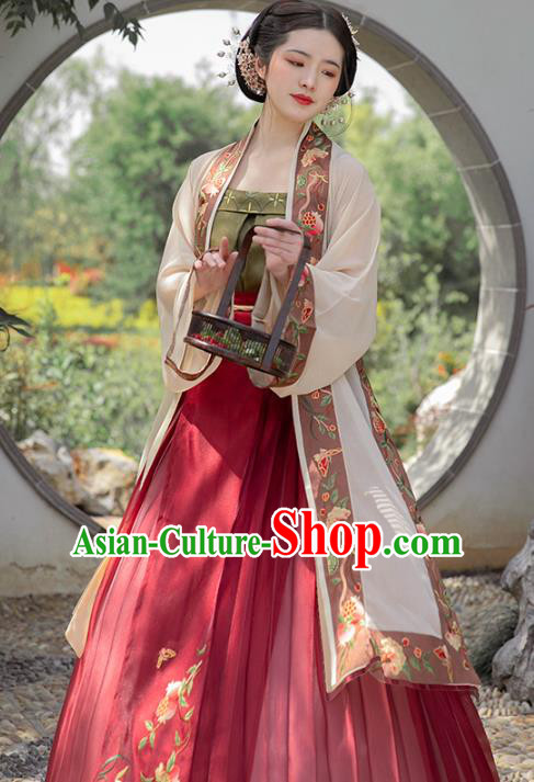 Chinese Ancient Costumes Traditional Hanfu Dress Song Dynasty Noble Mistress Embroidered BeiZi Top and Skirt Full Set