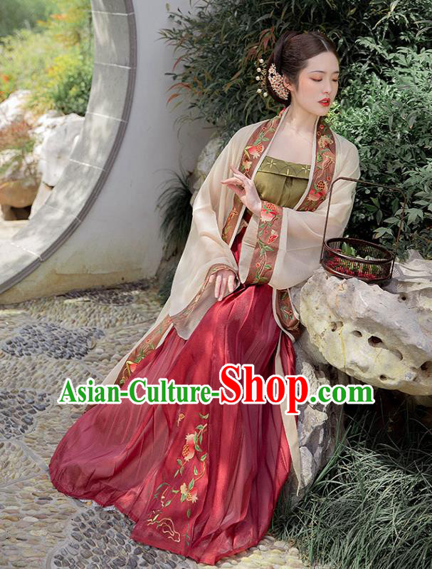 Chinese Ancient Costumes Traditional Hanfu Dress Song Dynasty Noble Mistress Embroidered BeiZi Top and Skirt Full Set