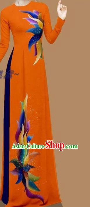 Orange Ao Dai Cheongsam Traditional Custom Clothing Asian Vietnamese Fashion Vietnam Women Qipao Dress with Pants
