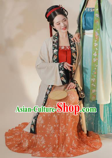 Ancient Chinese Costume Traditional Song Dynasty Embroidered BeiZi Red Top and Skirt Hanfu Dress for Noble Lady