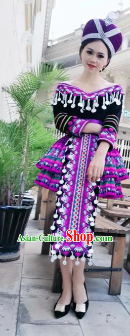 China Yunnan Minority Dance Dress Yi Ethnic Nationality Female Embroidered Costumes and Hat
