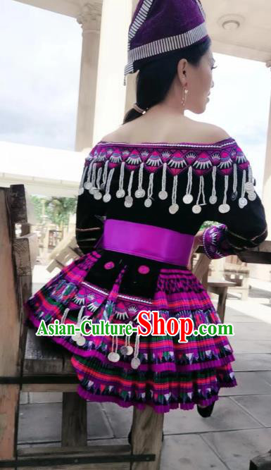 China Yunnan Minority Dance Dress Yi Ethnic Nationality Female Embroidered Costumes and Hat